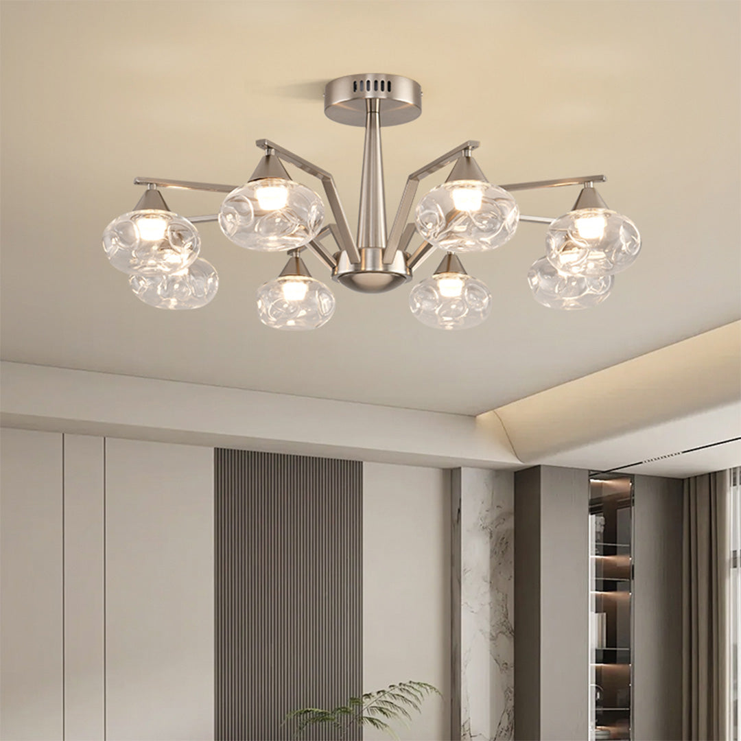 Sputnik Mid Century Semi-Flush Mount Lighting Silver Metal Ceiling Lighting