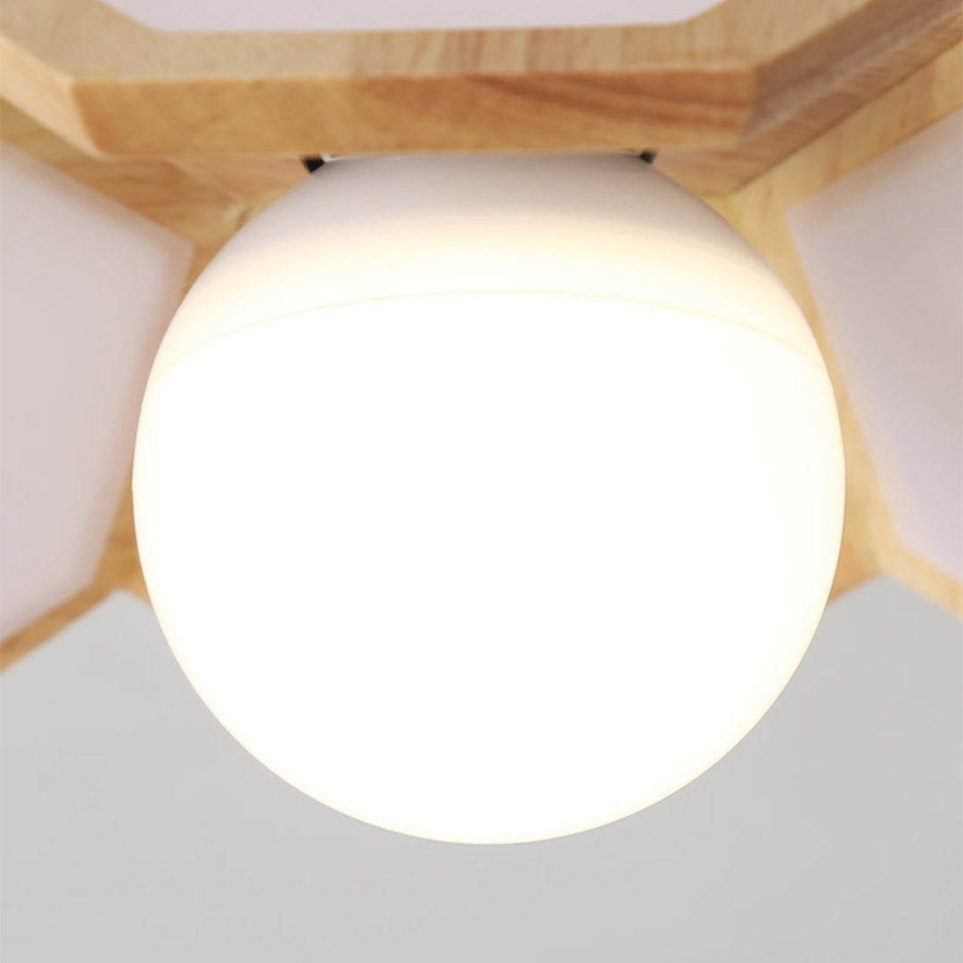 Wood Semi Flush Mount Light Modern Minimalist Lotus Light Design