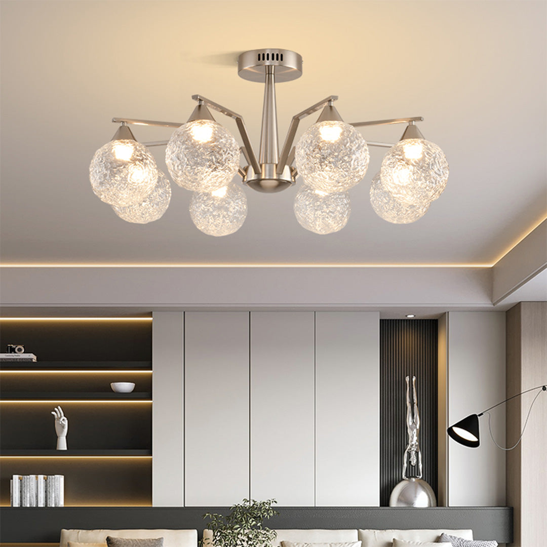 Sputnik Mid Century Semi-Flush Mount Lighting Silver Metal Ceiling Lighting