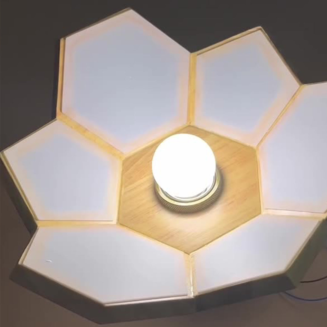 Wood Semi Flush Mount Light Modern Minimalist Lotus Light Design