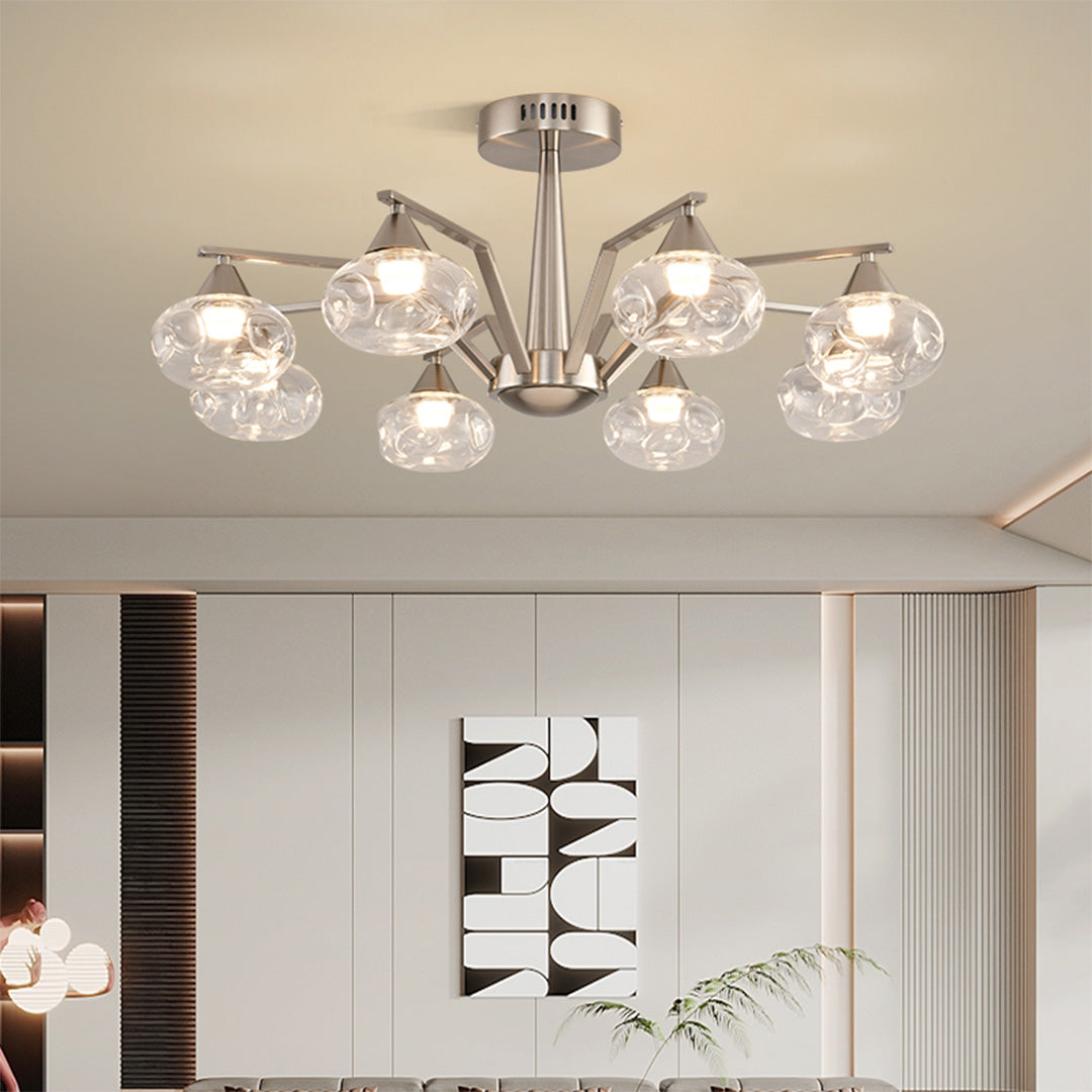 Sputnik Mid Century Semi-Flush Mount Lighting Silver Metal Ceiling Lighting