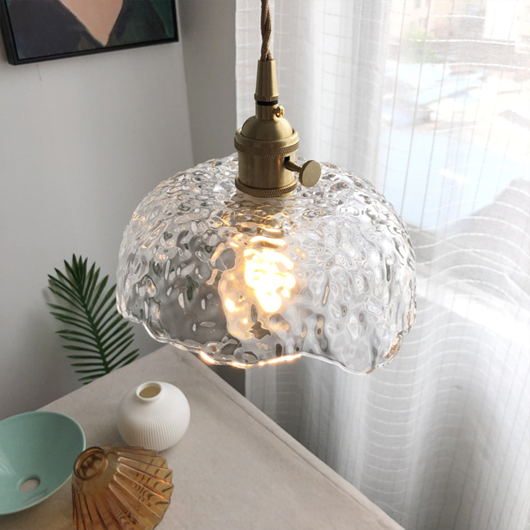 Nordic Pendant Lighting Hammered Glass and Brass Light