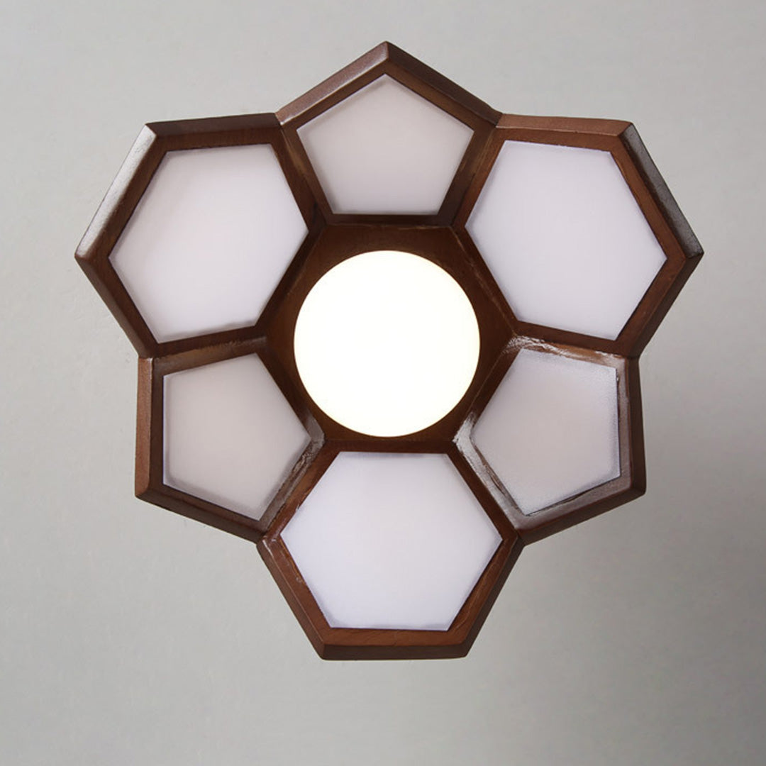 Wood Semi Flush Mount Light Modern Minimalist Lotus Light Design