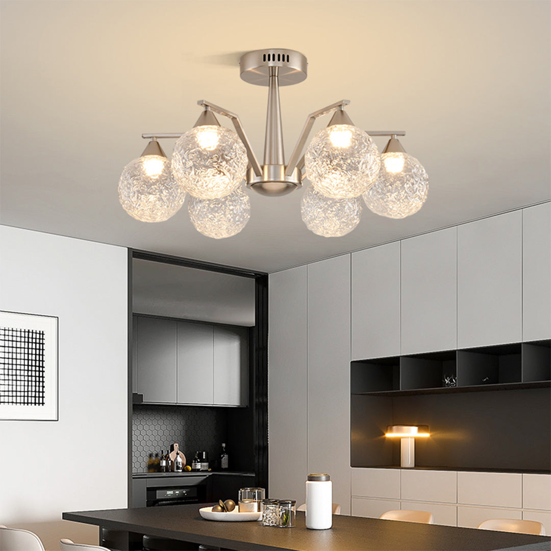 Sputnik Mid Century Semi-Flush Mount Lighting Silver Metal Ceiling Lighting