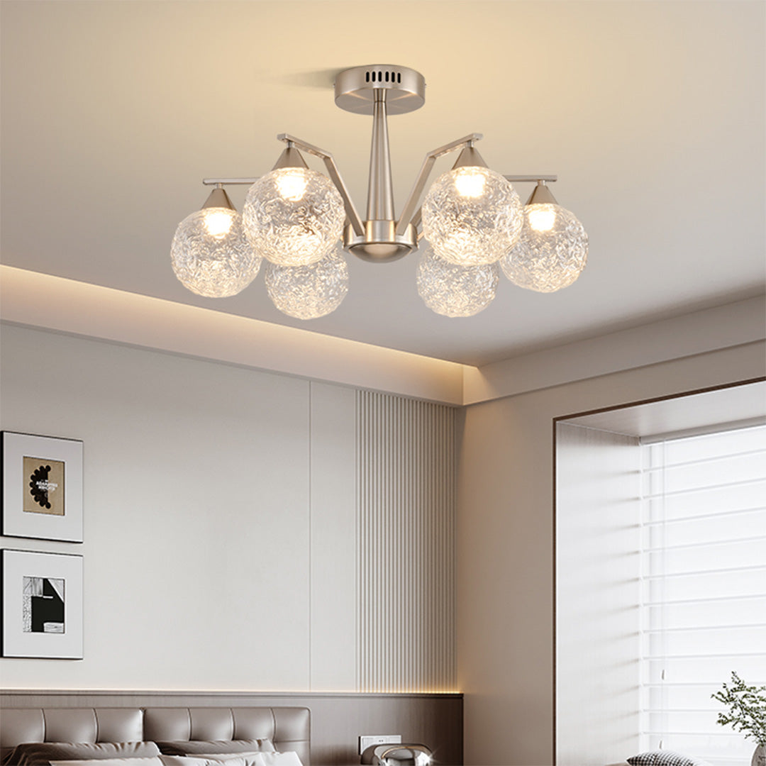 Sputnik Mid Century Semi-Flush Mount Lighting Silver Metal Ceiling Lighting