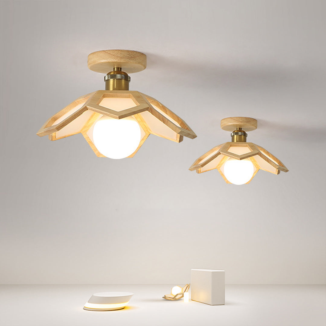 Wood Semi Flush Mount Light Modern Minimalist Lotus Light Design
