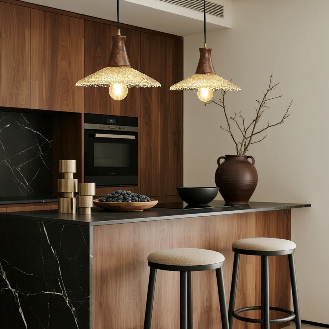 Wood Light Pendant Wabi Sabi Style Glass Pendant Lighting