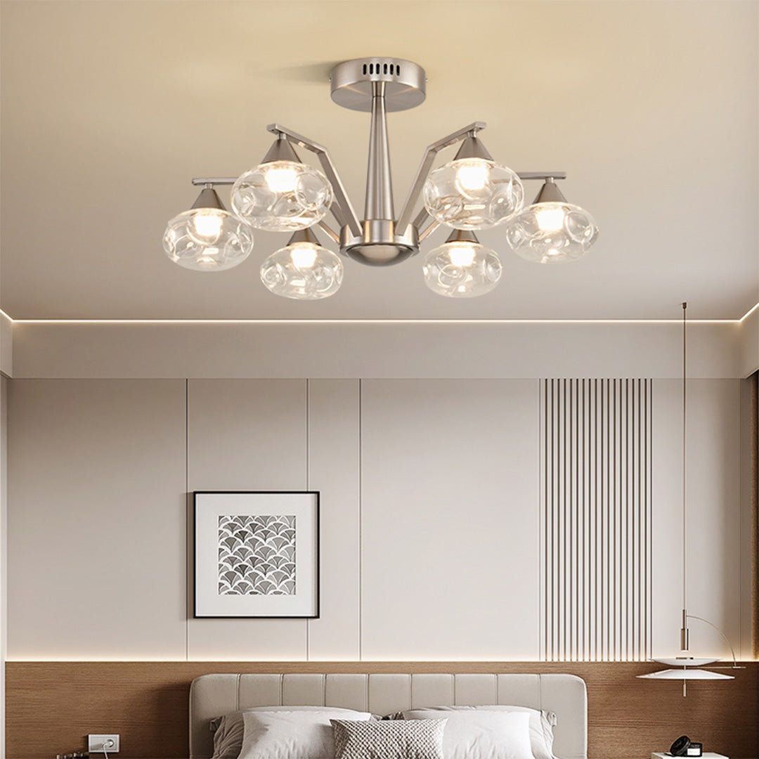 Sputnik Mid Century Semi-Flush Mount Lighting Silver Metal Ceiling Lighting