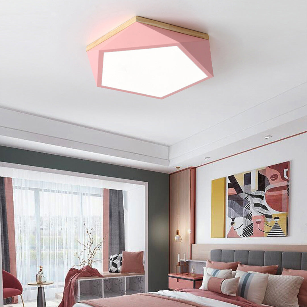 Colorful Flush Mount Ceiling Light Nordic Geometric Wooden Ceiling Light Fixture