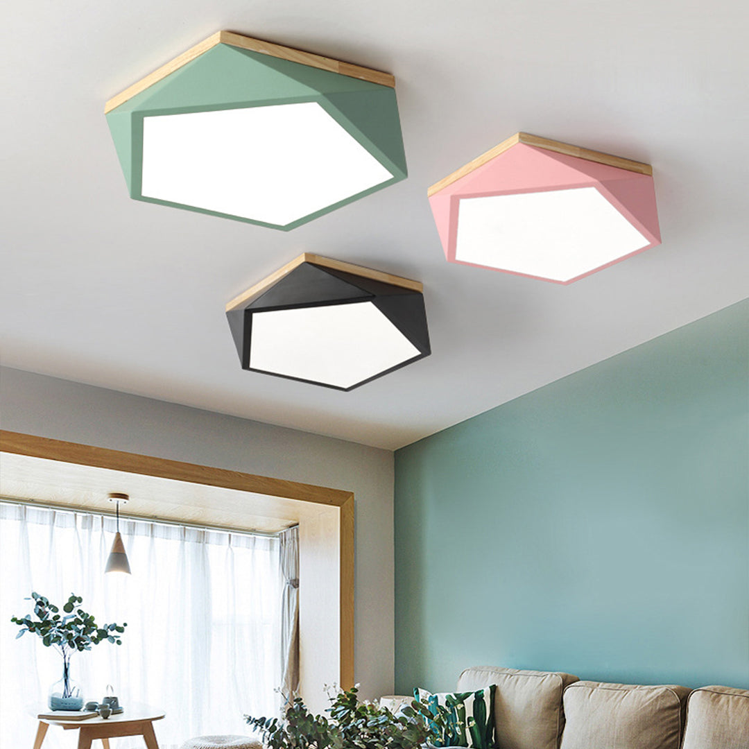 Colorful Flush Mount Ceiling Light Nordic Geometric Wooden Ceiling Light Fixture