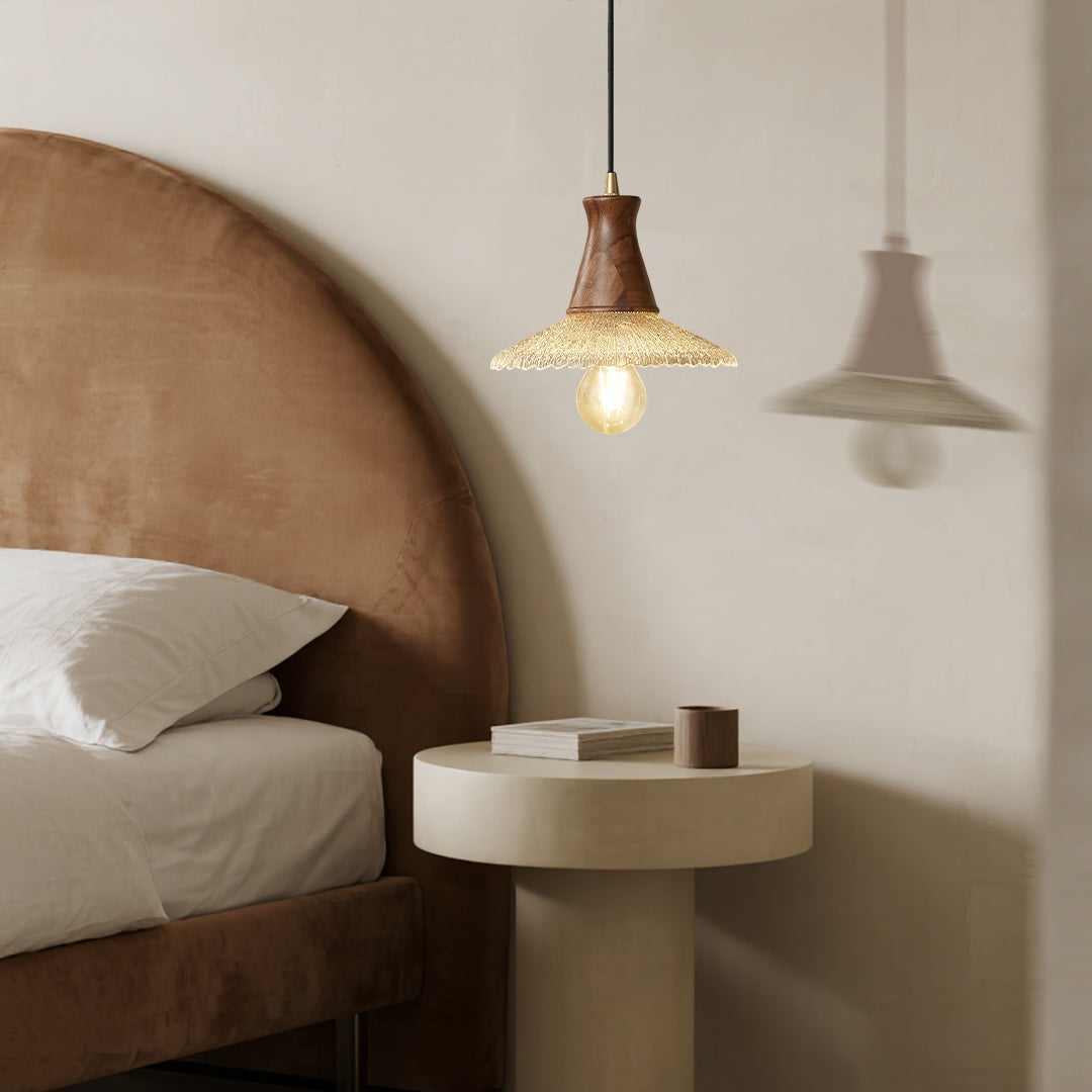 Wood Light Pendant Wabi Sabi Style Glass Pendant Lighting