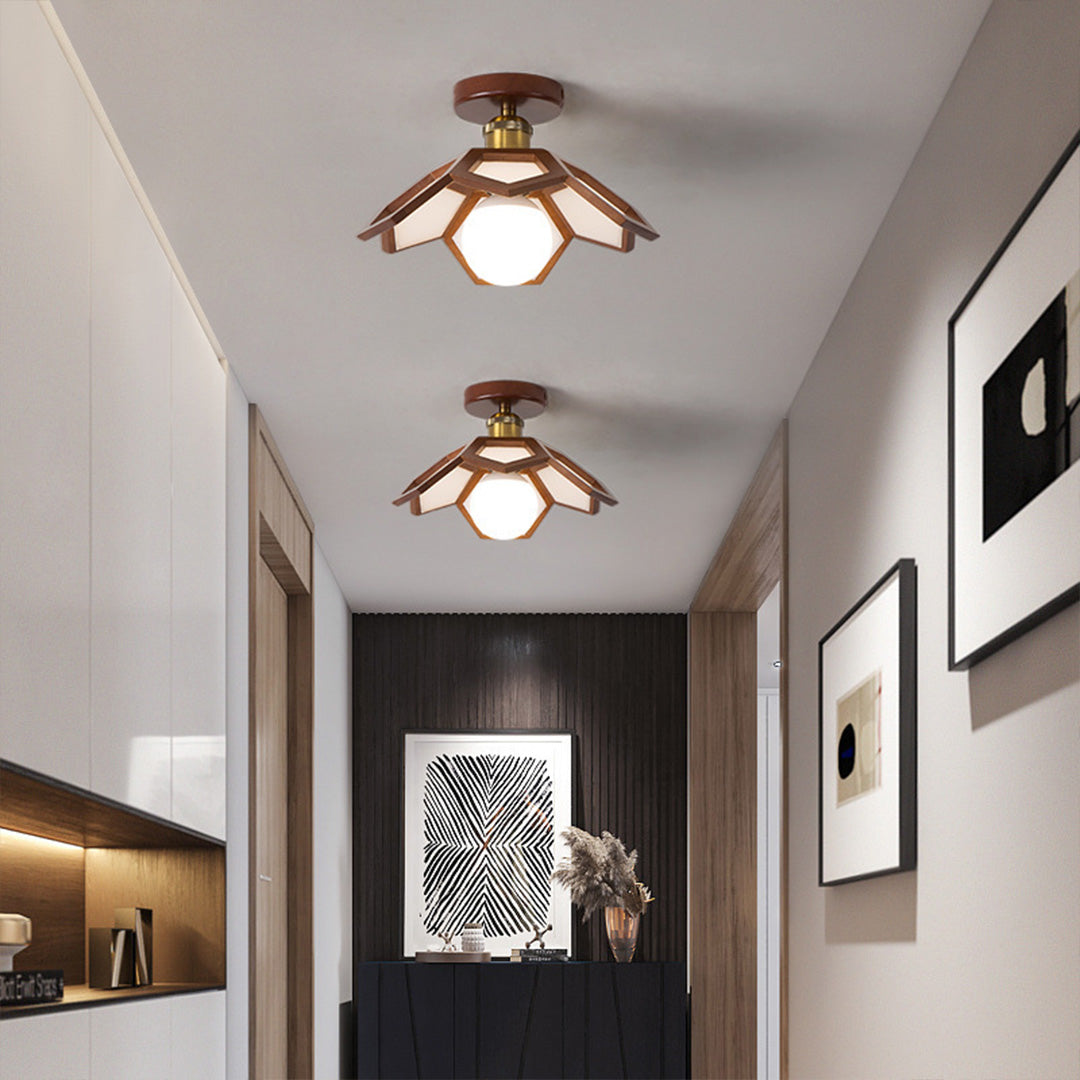Wood Semi Flush Mount Light Modern Minimalist Lotus Light Design