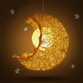 Moon Shaped Wicker Rattan Pendant Light Farmhouse Dining Room Ceiling Light
