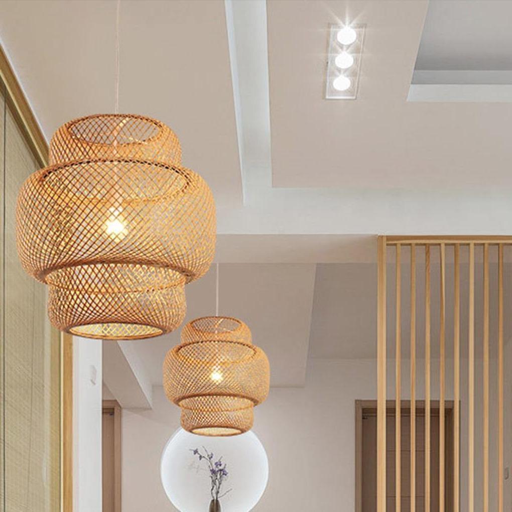3 - Tiered Rustic Bamboo Woven Pendant Light Living Room Lighting Ideasing 1 - Light Single Cylinder Pendant