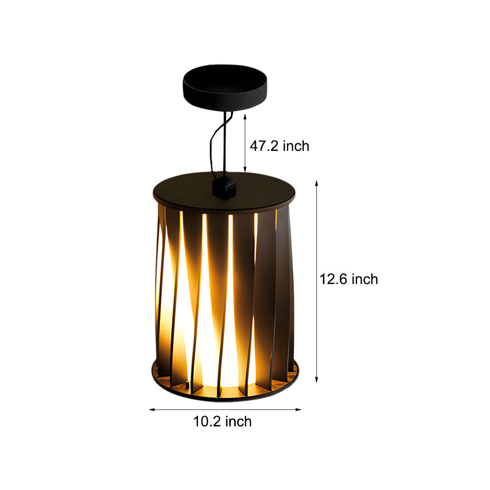 Technical specification diagram showing dimensions and measurements for cylindrical pendant light fixture