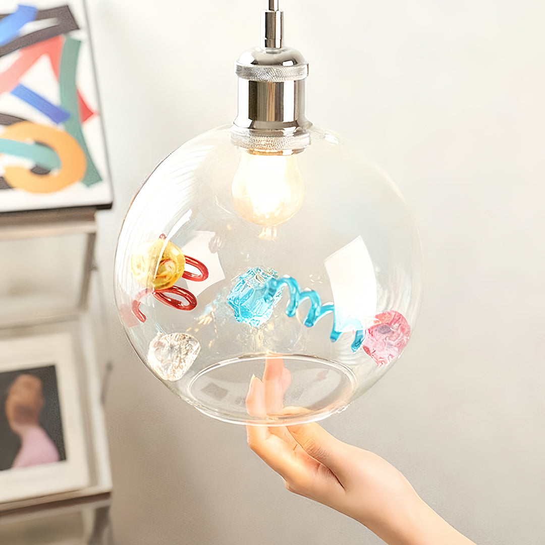 Accent lighting from coloured glass pendant lights perfect for reading nooks or above bedside tables.