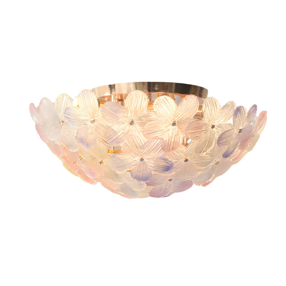 Add a sophisticated floral accent to your ceiling with this Glass Semi Flush Mount Light, featuring French-inspired glass petals that illuminate rooms with soft, radiant warmth.