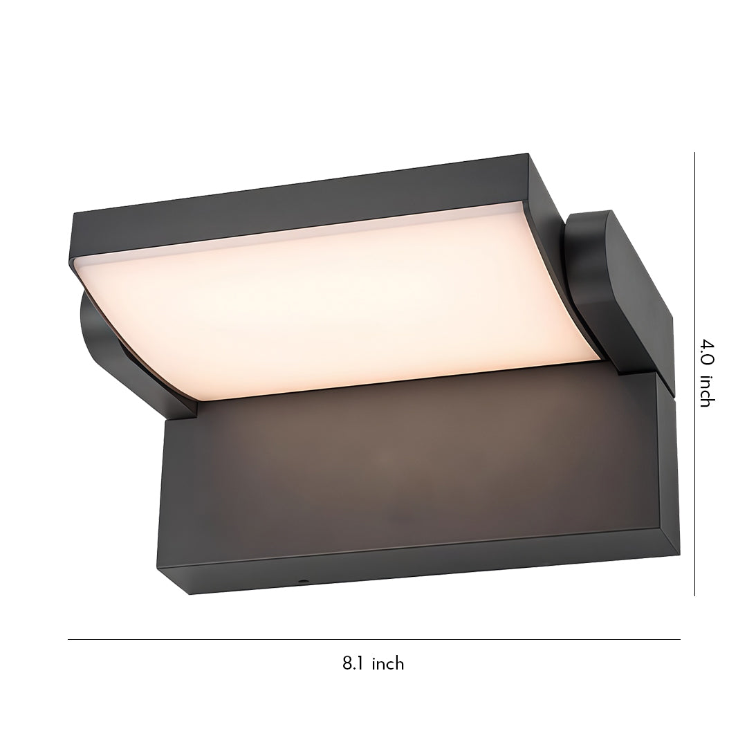 Modern adjustable wall light with a rectangular black body and soft diffused illumination.