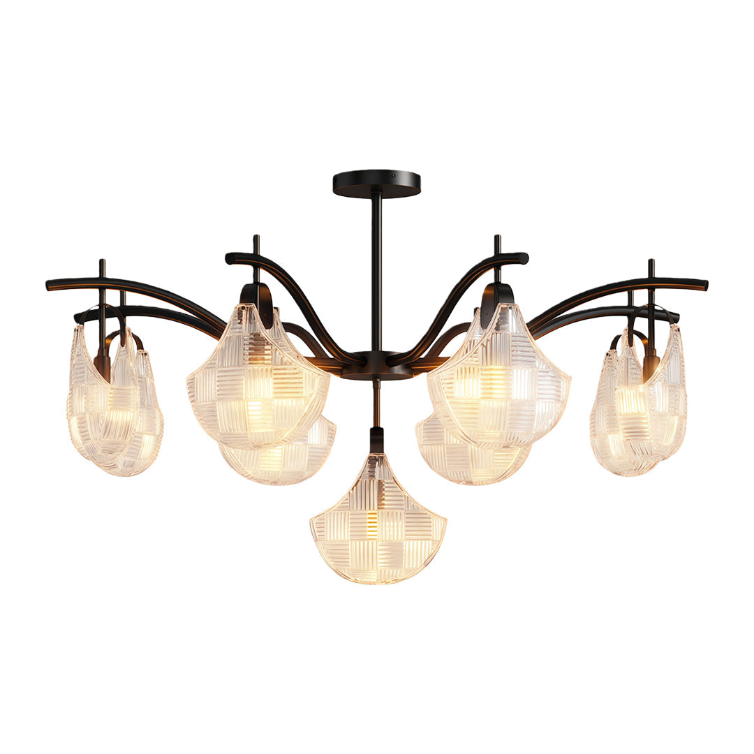 Modern luxury shell chandelier light in aged bronze with organic shell pendant configuration.