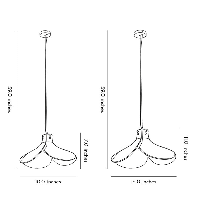 Line drawing of amber glass pendant light dimensions, providing installation specifications.