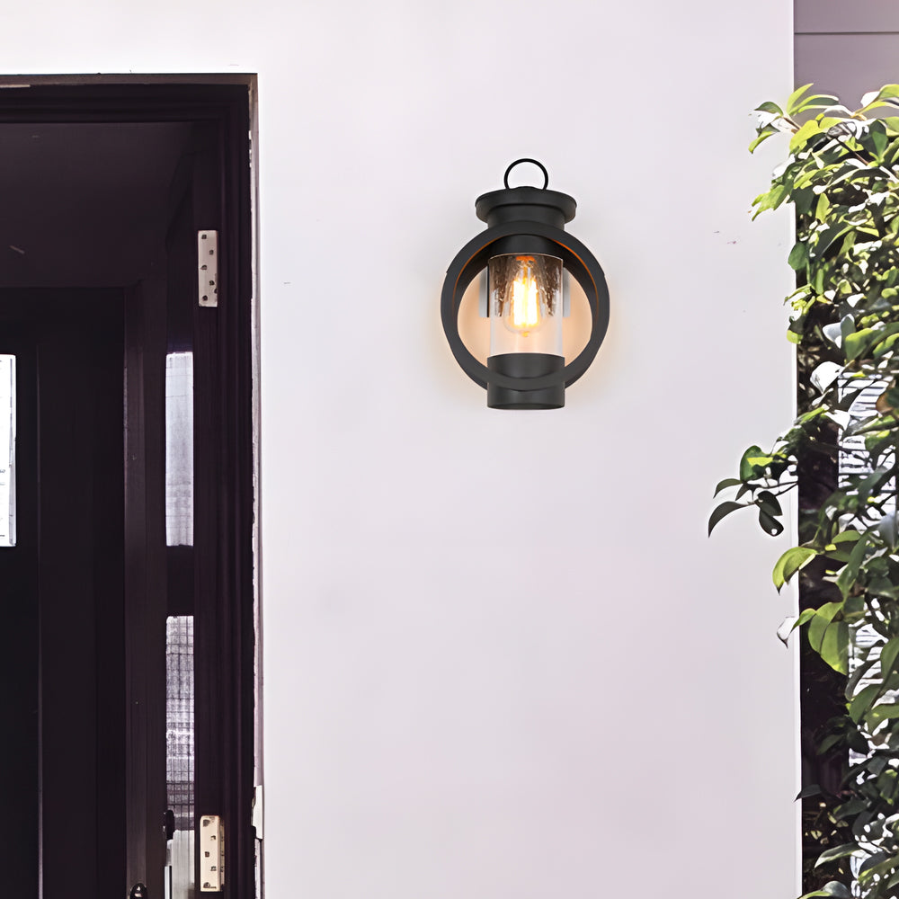 American outdoor wall sconce installed beside a front door
