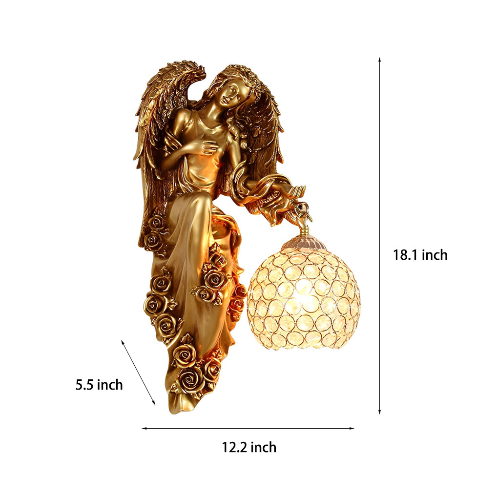 Angel wall sconce size dimensions diagram showing height, width, and projection measurements.