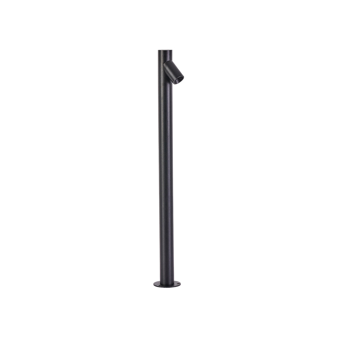 Sleek black vertical LED path light with angled head design for directional landscape illumination