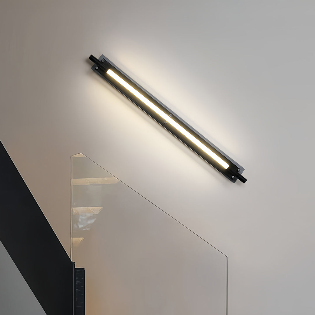 Angled installation of led wall strip lights highlighting modern architecture and clean geometric interior lines.