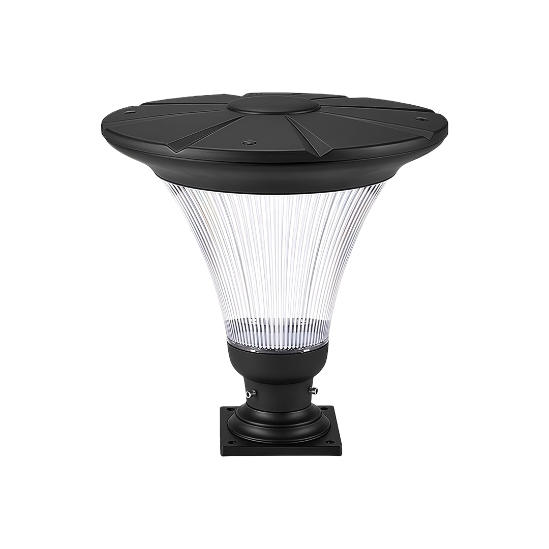 Angled product shot of the garden light pillar light, showing the segmented design of the top solar panel.
