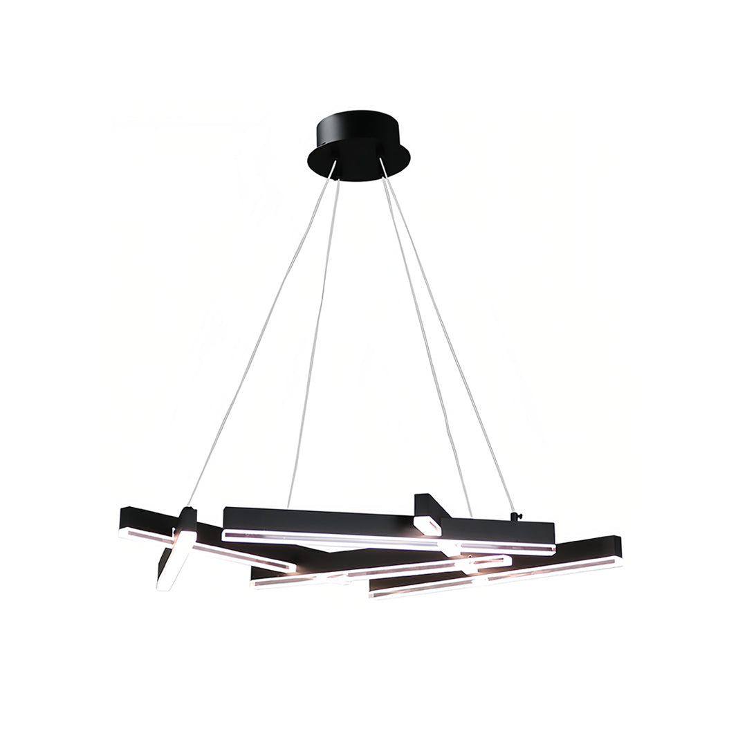 Modern small black pendant light featuring angular geometric chandelier configuration
