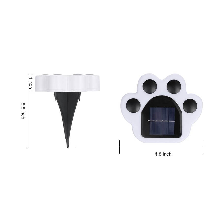Animal paw step stairs light dimensions, showing installation with ground stakes.