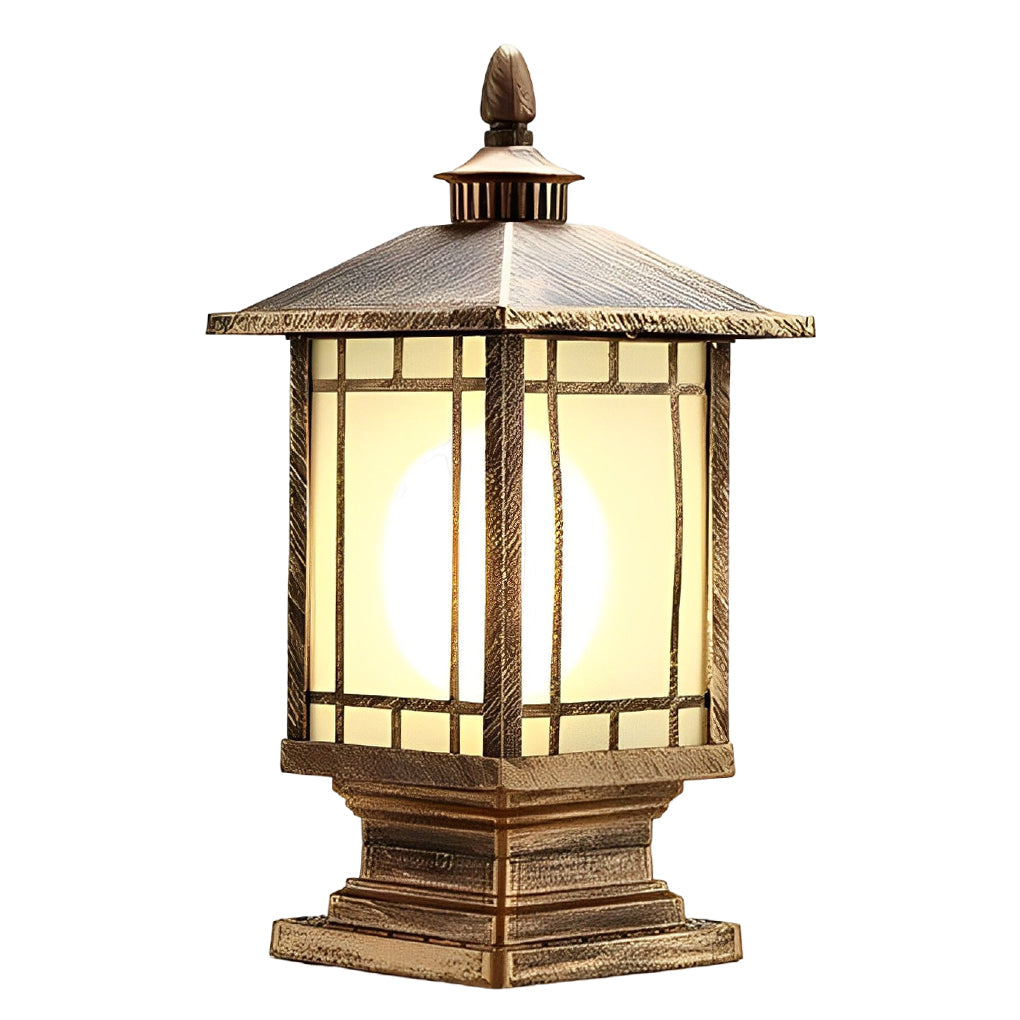 Antique bronze street light pillar featuring textured metal body design.