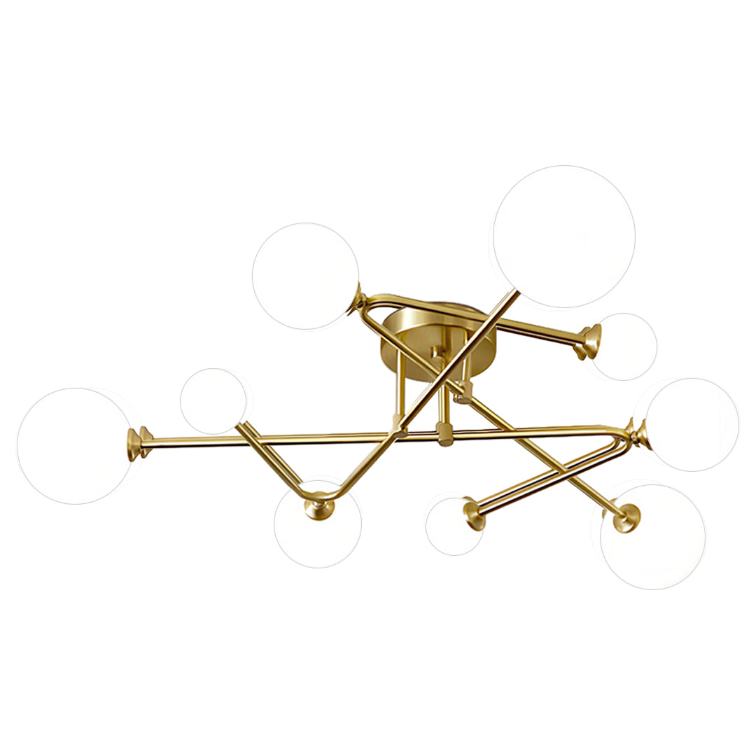 Artistic gold semi flush mount light featuring intersecting branches in luxury brass tone
