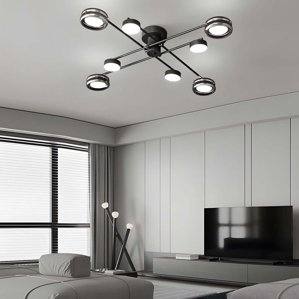 Artistic Multi - Head Matte Black Copper Semi - Flush Mount Ceiling Lighting