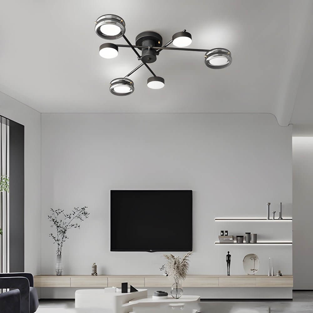 Artistic Multi - Head Matte Black Copper Semi - Flush Mount Ceiling Lighting