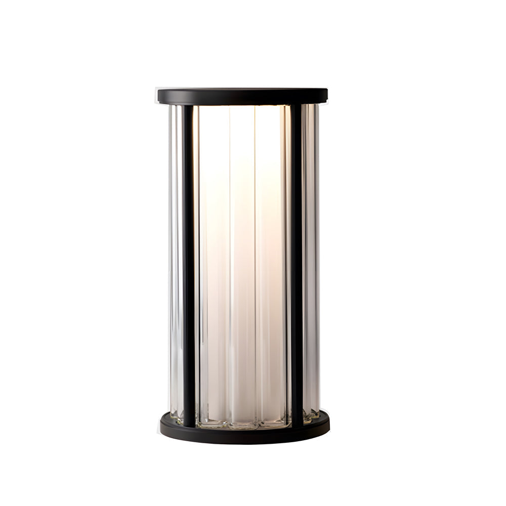Contemporary hanging lantern featuring sleek metal construction with translucent glass panel illumination