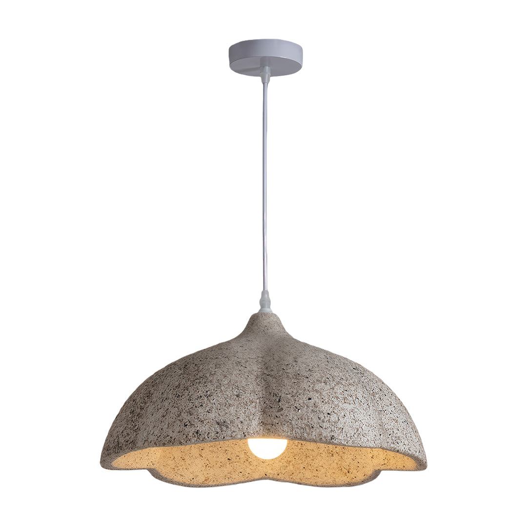 Rustic beige vintage metal pendant light with hammered surface and natural patina finish.