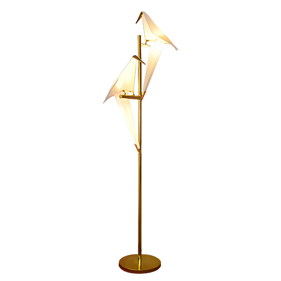 Bird wall light with a close-up of its bird silhouette and golden frame.