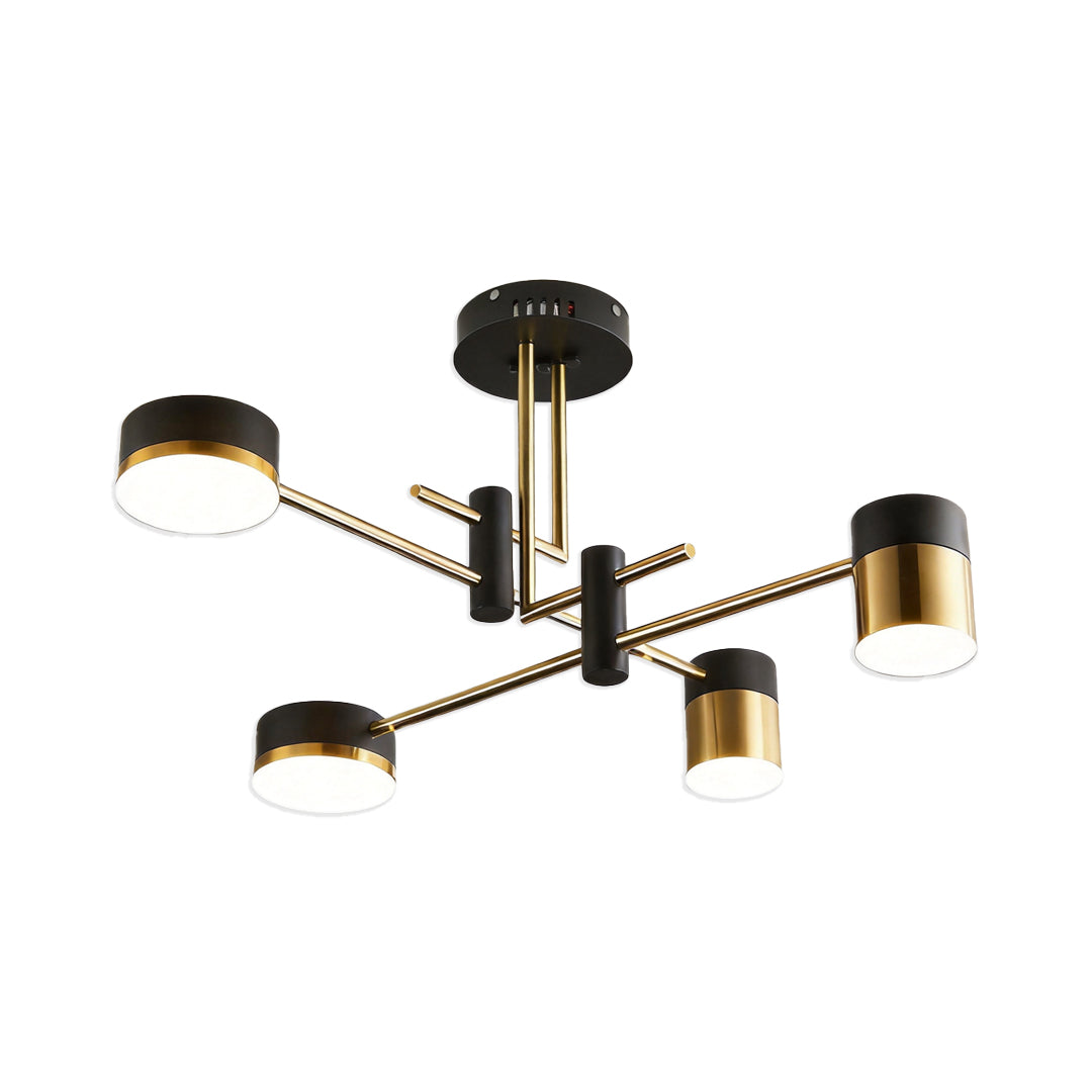 Alternative angle of black and gold sputnik ceiling light showing adjustable arms and balanced modern design.