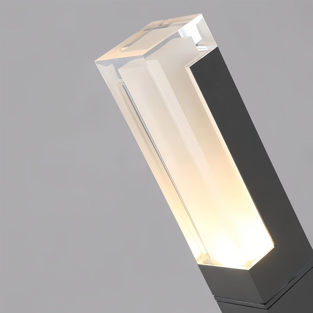 Close-up of black bollard light with LED diffuser detail