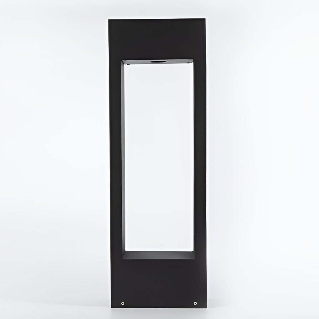 Front view of black bollard light product isolated on white background.