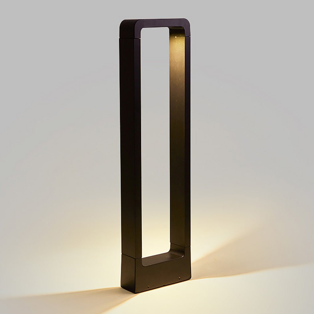 Black bollard lights with a close-up of the light and sleek design.