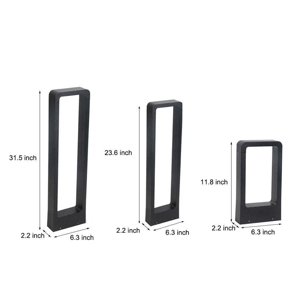 Line drawing of black bollard lights dimensions, providing installation specifications.