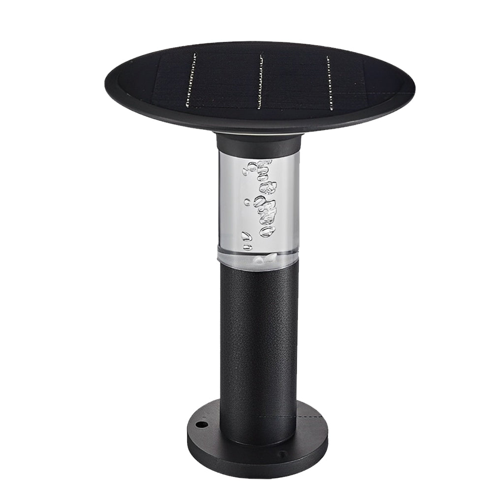 Black brass path lights with close-up of the light source and diffusion.