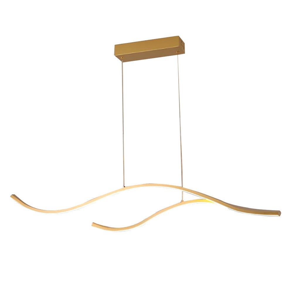 Black curved LED pendant light product image with multiple wave elements.