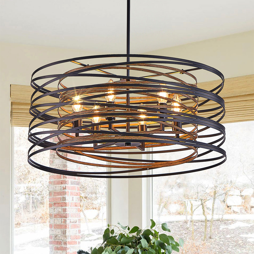 Add modern elegance to your space with a black drum pendant light featuring a stacked ring design for stylish and sophisticated lighting.