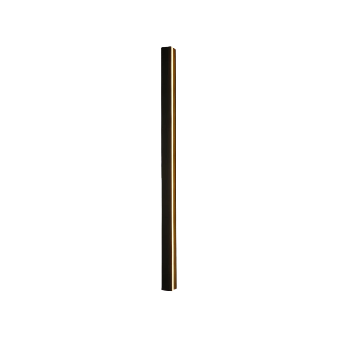 Black linear wall light enhancing a minimalist outdoor space with vertical illumination.