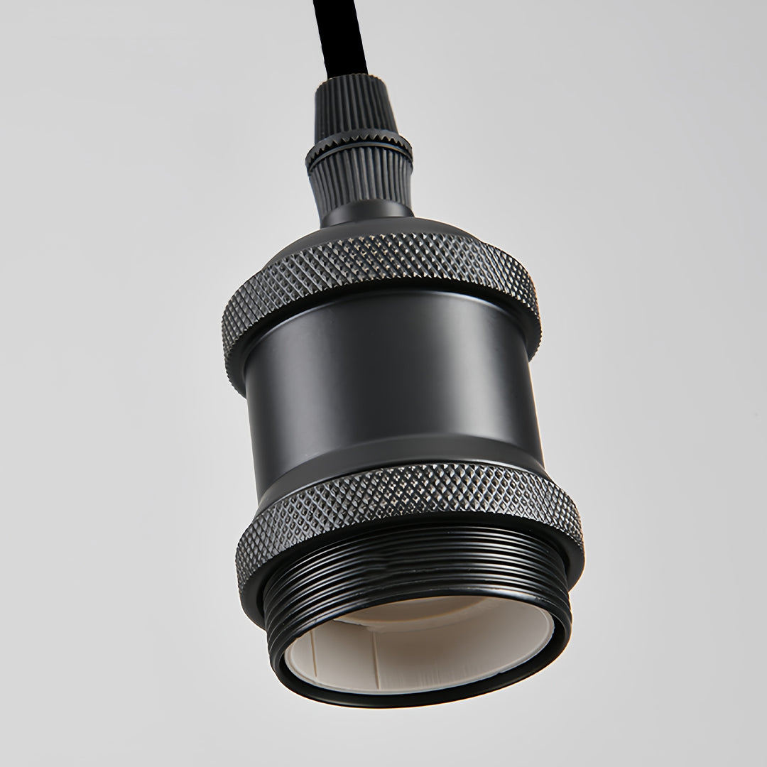 Product shot of the black metal ceiling rose and cable grip for the Nordic pendant lights fixture.