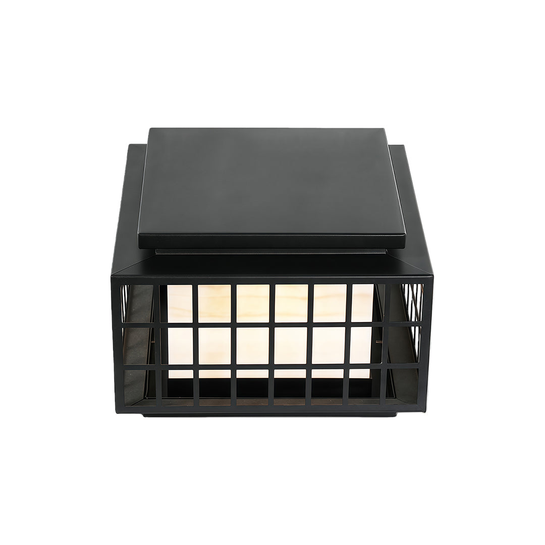 Modern gate pillar lights with a black metal frame, providing a contemporary look for garden or driveway entrances.