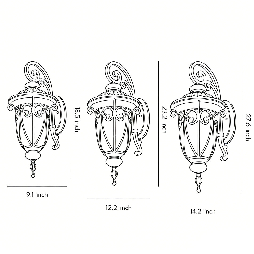 Black outdoor lantern sconce in three sizes, illustrating versatile options for exterior lighting.